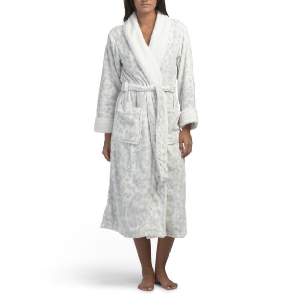 N NATORI Silver Faux Cashmere Animal Robe - Picture 1 of 2